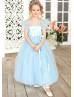 Sky Blue Tulle Puff Sleeves Flower Girl Dress